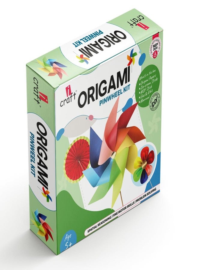 iCraft Origami Pinwheel & Paper Fan Craft Set for Kids 5-12 - All-in-One Craft Kit for Kids Activity, Paper Craft Kit with Instructions, Vibrant Paper, Handles, Tape - Ages 5 and Up - Image 2